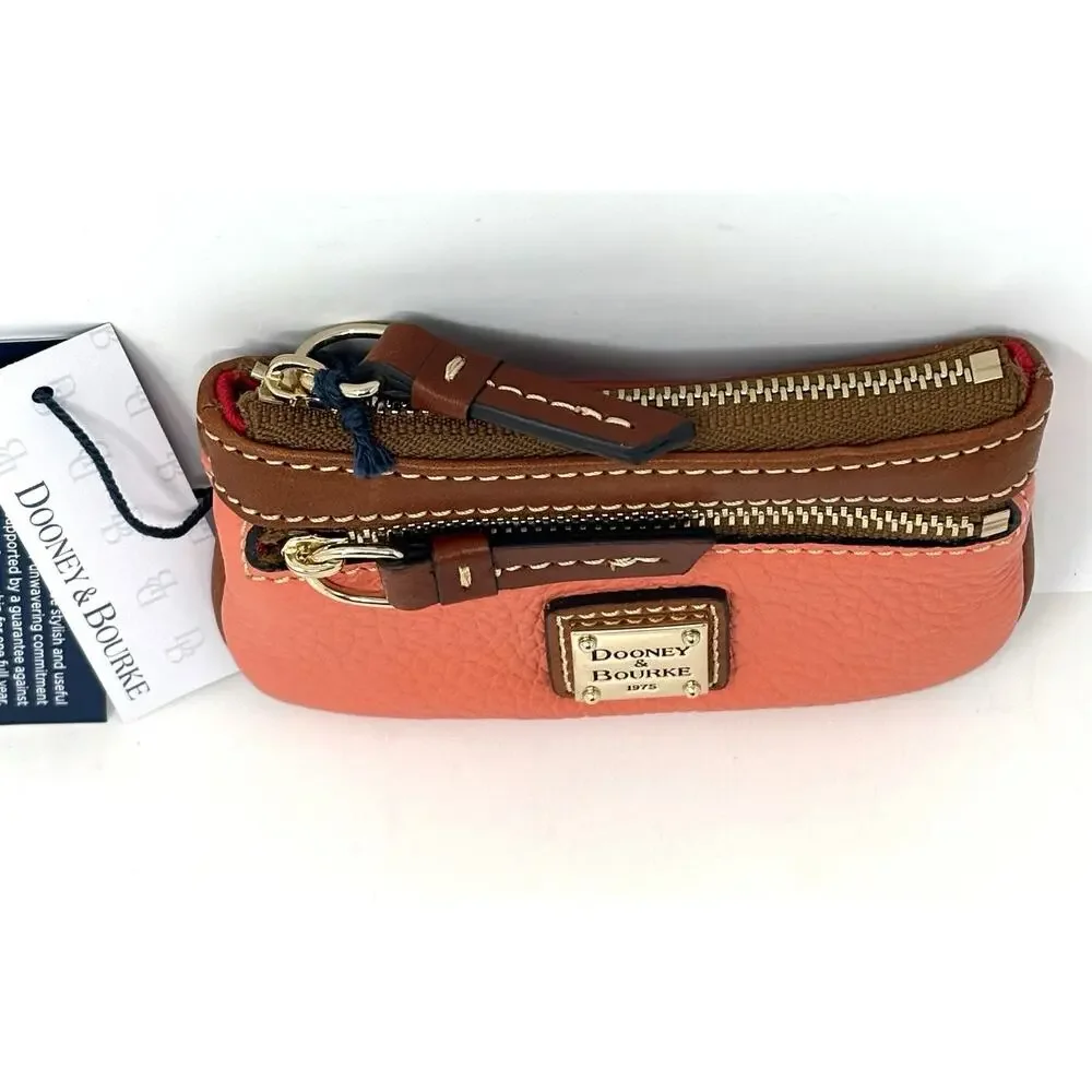 Dooney & Bourke Pebble Grain Coin Case Coral Zippered Pouch Interior Key Ring